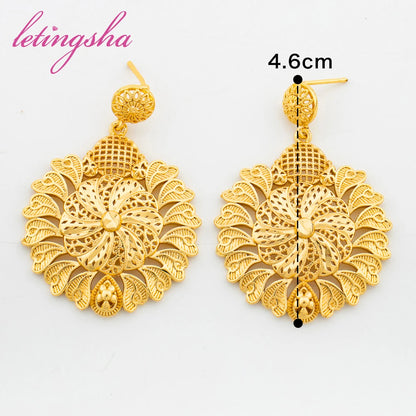 Trend Gold Color Flower Earrings Sets For Women Indian African Fashion Jewellery For Daily Wear Weddings Party Accessories Gifts