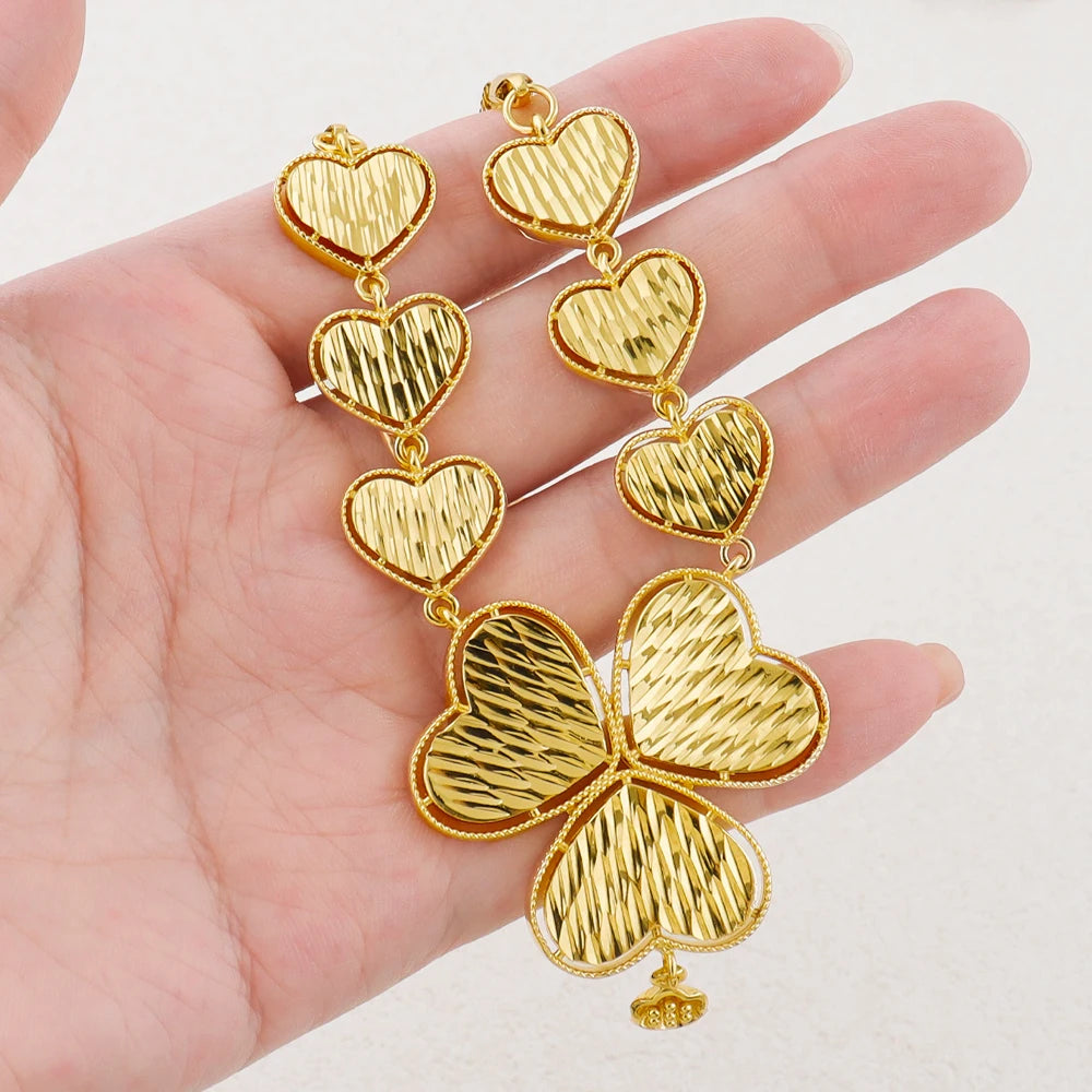 Fashion Jewelry for Women Dubai Pendant Jewelry Love Shape Earrings Necklace Set African Gold Bridal Jewelry Wedding Party