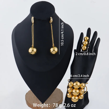 Letingsha 316L Stainless Steel 18K Gold Plated Beads Pendant Necklace Earrings Jewelry Set Women's Waterproof Fashion Jewelry