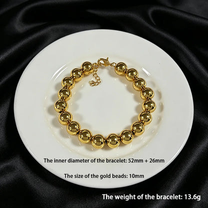 Stainless Steel Beads Bracelets Woman Gold Plated Beaded Bracelet Waterproof Jewelry Daily Wear Party Holiday Jewelry Gifts
