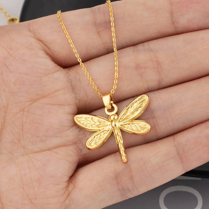 Plated Dragonfly Whale Pendant Necklace, Trendy Stainless Steel Jewelry for Women, Elegant Daily Accessory, Ideal Gradu