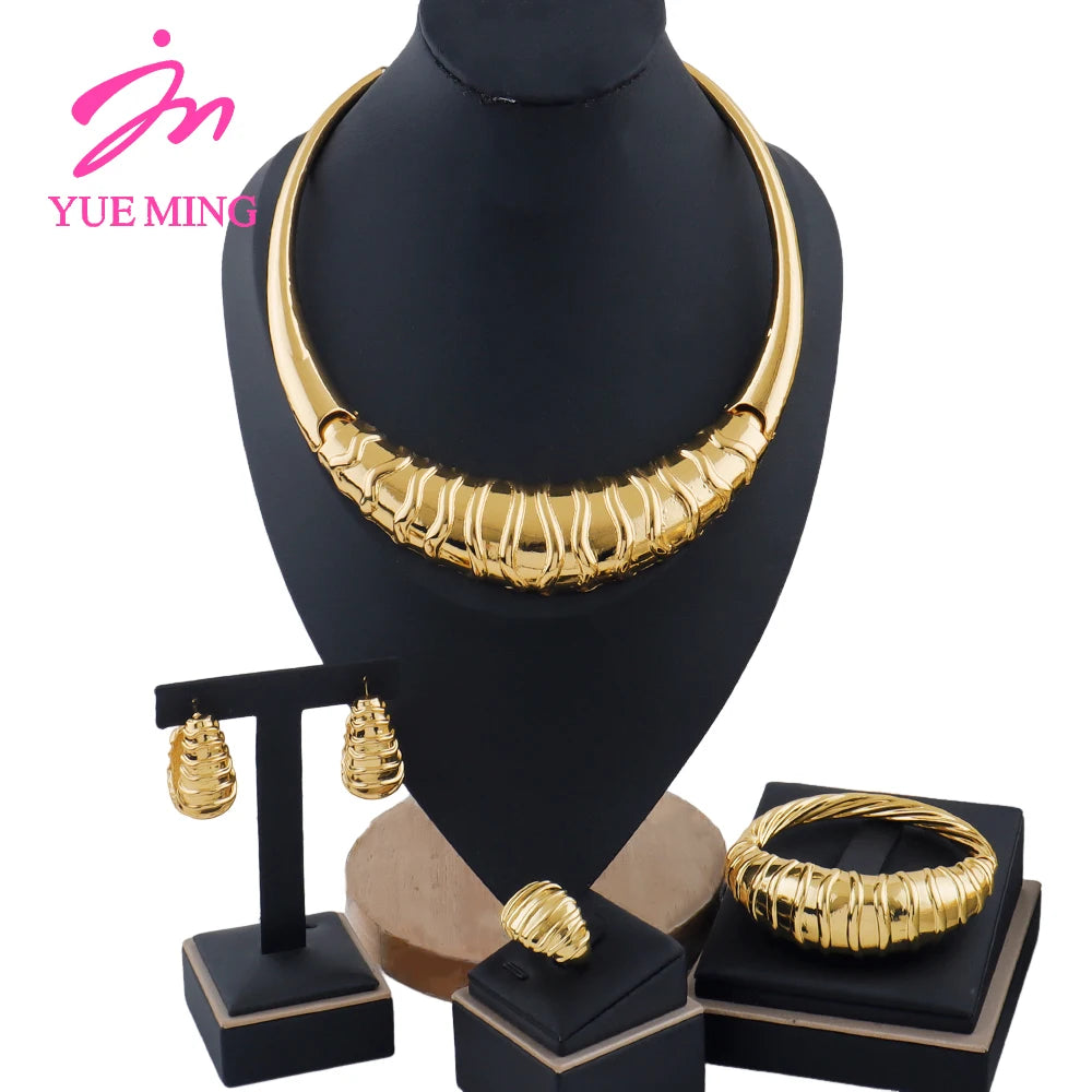 Dubai Jewelry Set For Women 18K Gold Plated Luxury Necklace Earrings Bracelet And Ring Set Jewelry For Wedding Party Trending