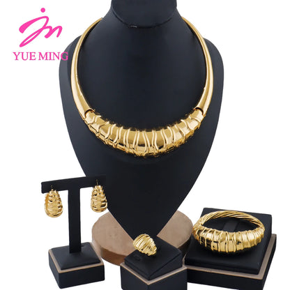 Dubai Jewelry Set For Women 18K Gold Plated Luxury Necklace Earrings Bracelet And Ring Set Jewelry For Wedding Party Trending