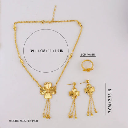 Elegant Gold-Tone Flower Jewelry Set for Women, Delicate Necklace Earrings Ring Gift for Party Wedding Daily Wear