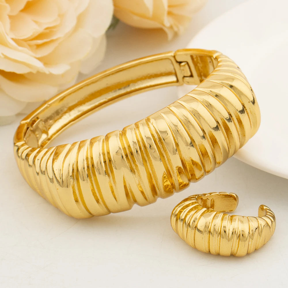 Luxury Gold Color Bangles Ring for Women African Charm Bracelets Wedding Jewellery Elegant Hand Jewelry Party Anniversary Gifts