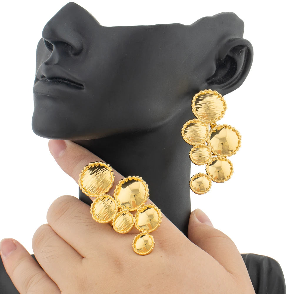 Women's Large Design Fashion Jewelry Set Daily Wear Earrings And Finger Ring 2Pcs African Wedding Ear Accessories