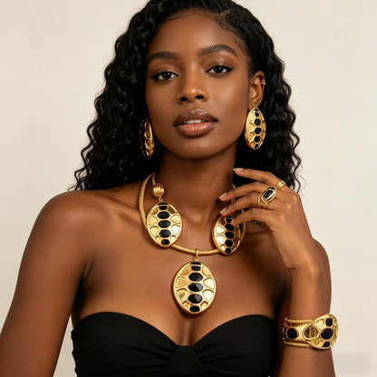 Luxury Color Female Jewelry Set Unique Design Earrings Necklace Dubai America Bangle Ring for Party Celebration Dressing