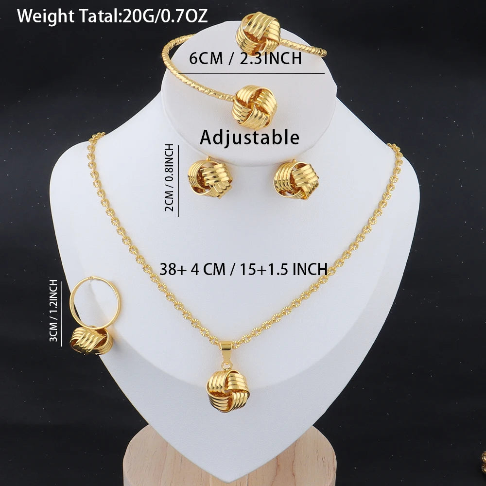 New Fashion Metal Jewelry Three-dimensional Ring Earring Necklace Bangle 4Pcs Jewelry Set Creative Design Sense Set Jewelry Gift