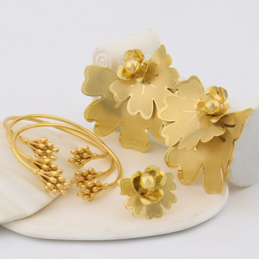18K Gold France 2025 Butterfly Earrings, Bangle & Ring Set for Women, Trendy Party Gift, Elegant Jewelry Women Set