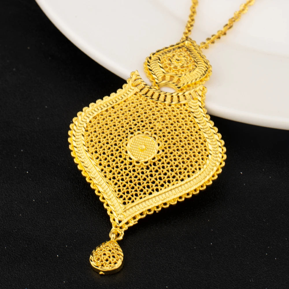 Indian Gold Plated Flower Bridal Jewelry Set for Women Dubai Costume Stainless Steel Necklace Earrings Combo Wedding Party Acces