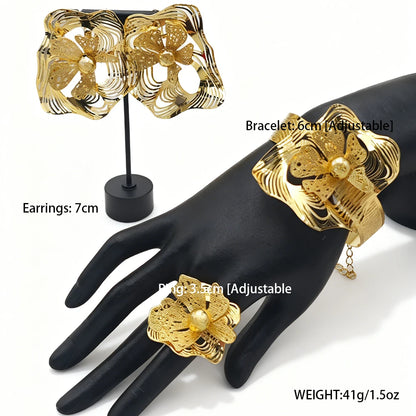 gold color jewelry set weddings bangle ring Earrings Stainless steel 18k gold plated jewelry set Free shipping for festival gift