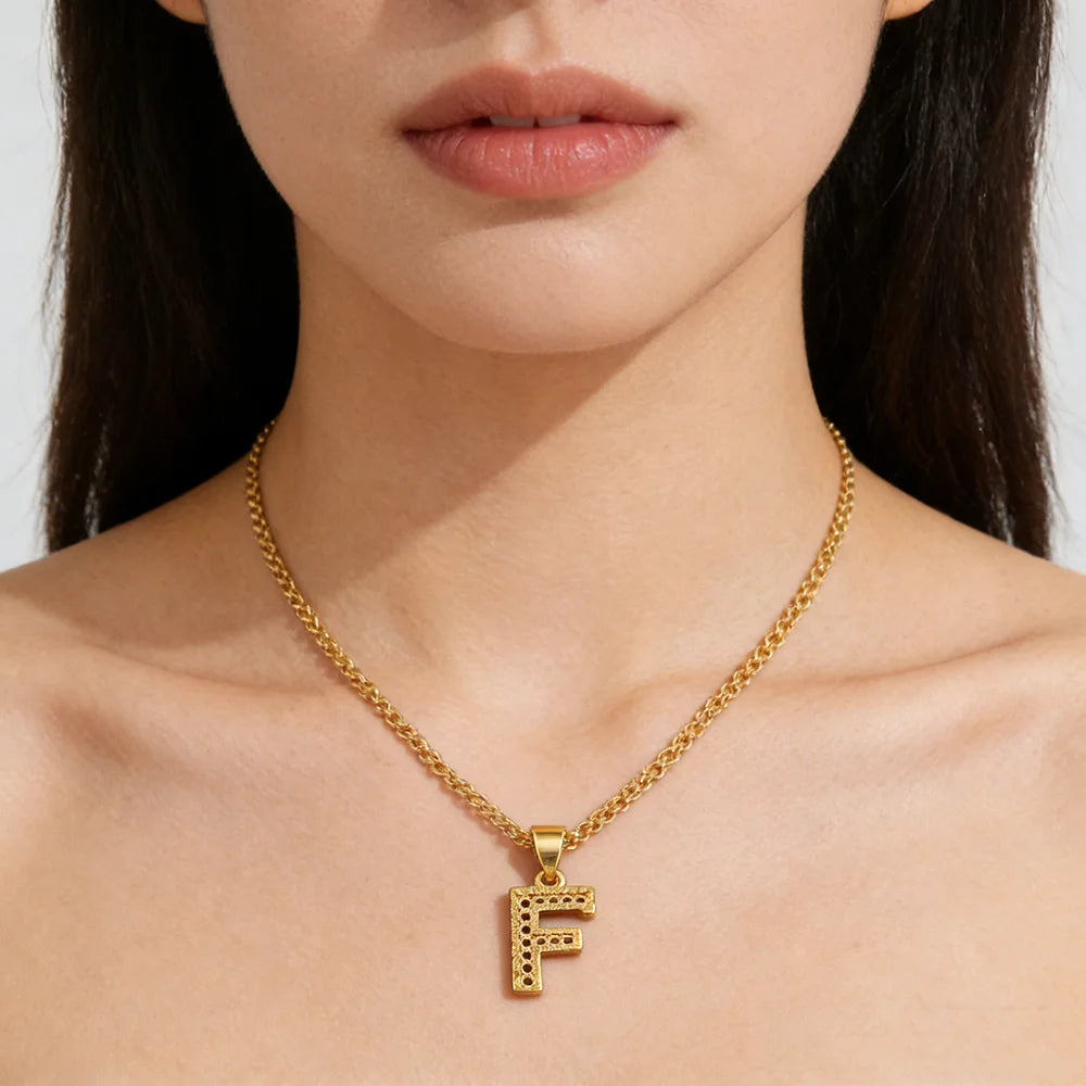 Fashion Gold Plated 26 Initial Letter Pendant A-Z Letters Necklaces English Letter Alphabet Figaro Chains Gold Color Jewelry