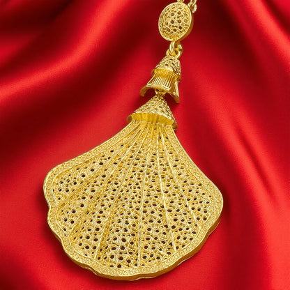 Dubai sea-shell gold-tone necklace, earrings & ring set for women, elegant bridal gift, Nigeria wedding party jewelry, boxed