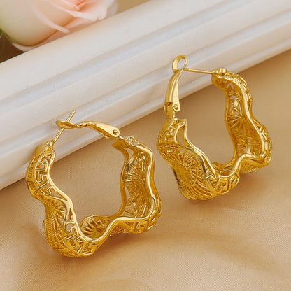 Elegant Stainless Steel Earrings For Women Gold Color Bohe Style Hollow Earrings Nigerian France Jewelry For Party Wedding Gifts