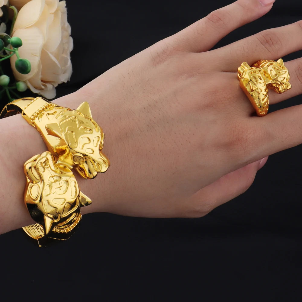 Gold Color Leopard Bangles Ring High Quality Fashion Animal Jewelry For Women Girl Party Jewelry Accessories Wholesale