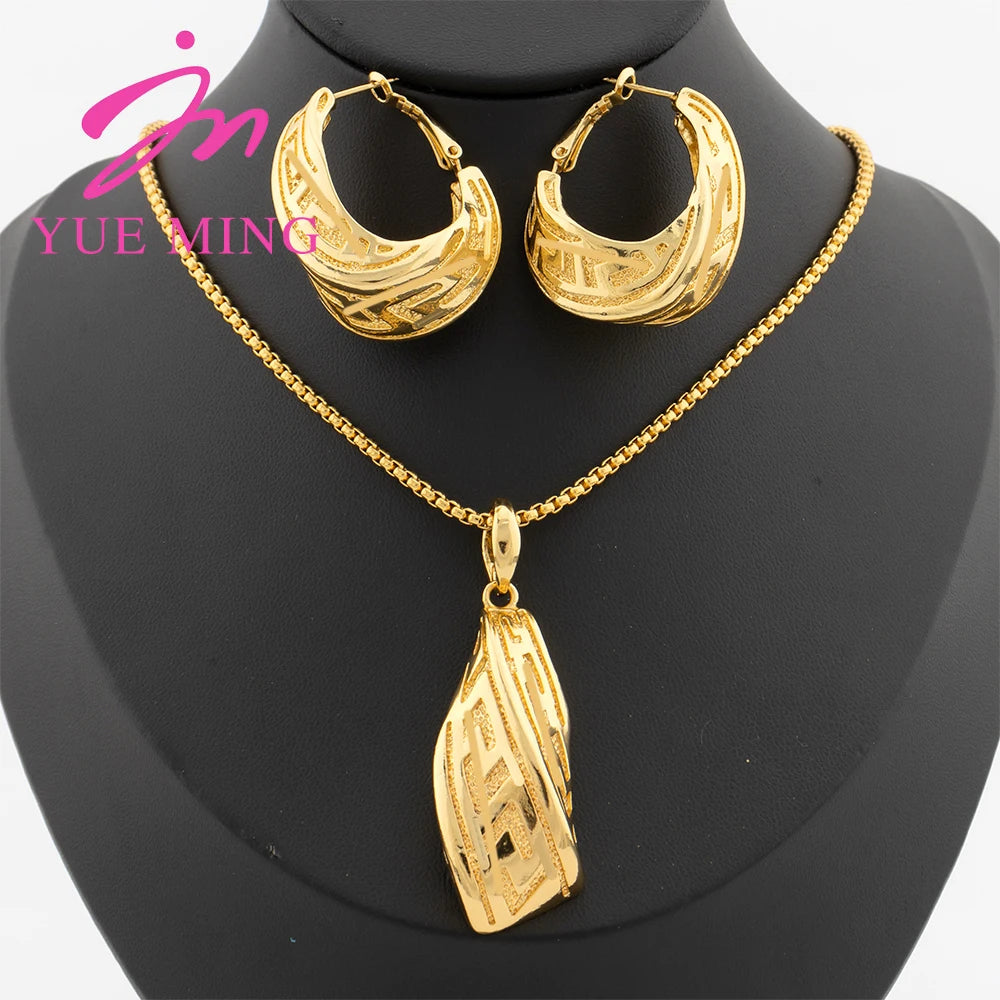 YM Geometry Shape Pendant Necklace Earring New Design Jewelry Set For Women Wedding Party Gifts DUbai Bridal Jewellery Wholesale - YUEMING JEWELRY