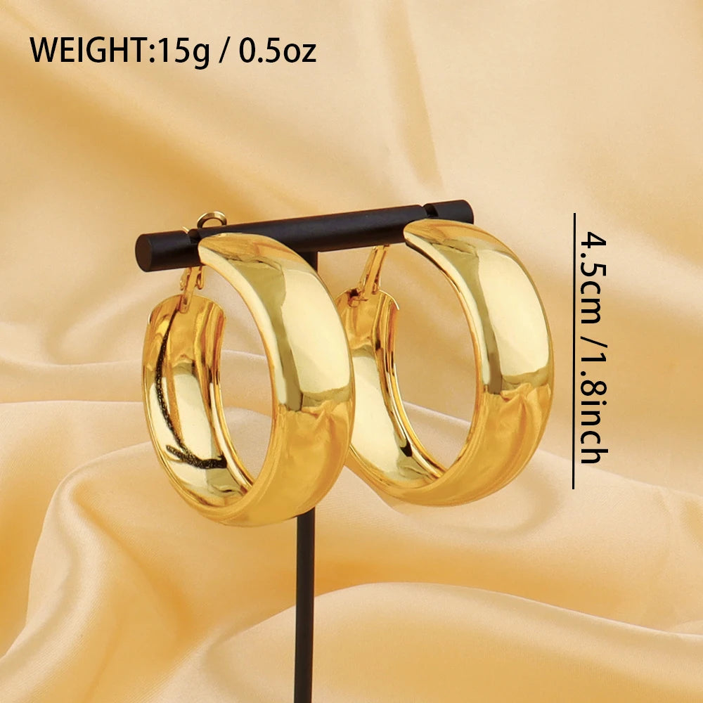 316L Stainless Steel Geometric U-Shape Hoop Earrings 18K Gold Plated Earrings For Women Wide Round Jewelry Fashion Gift