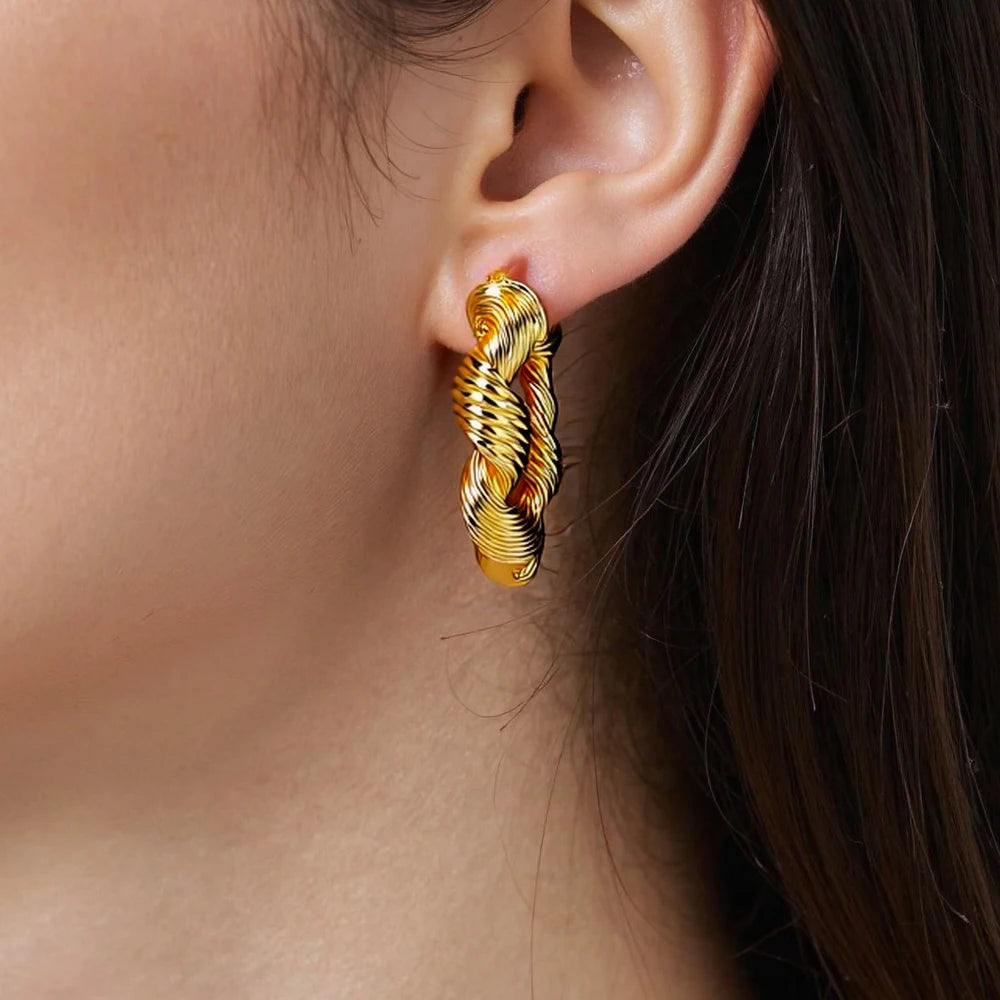 Classic Stainless Steel Ear Buckle for Women Trendy Gold Color Geometric Twisted Thick Hoop Earrings Punk Hip Hop Jewelry Gift