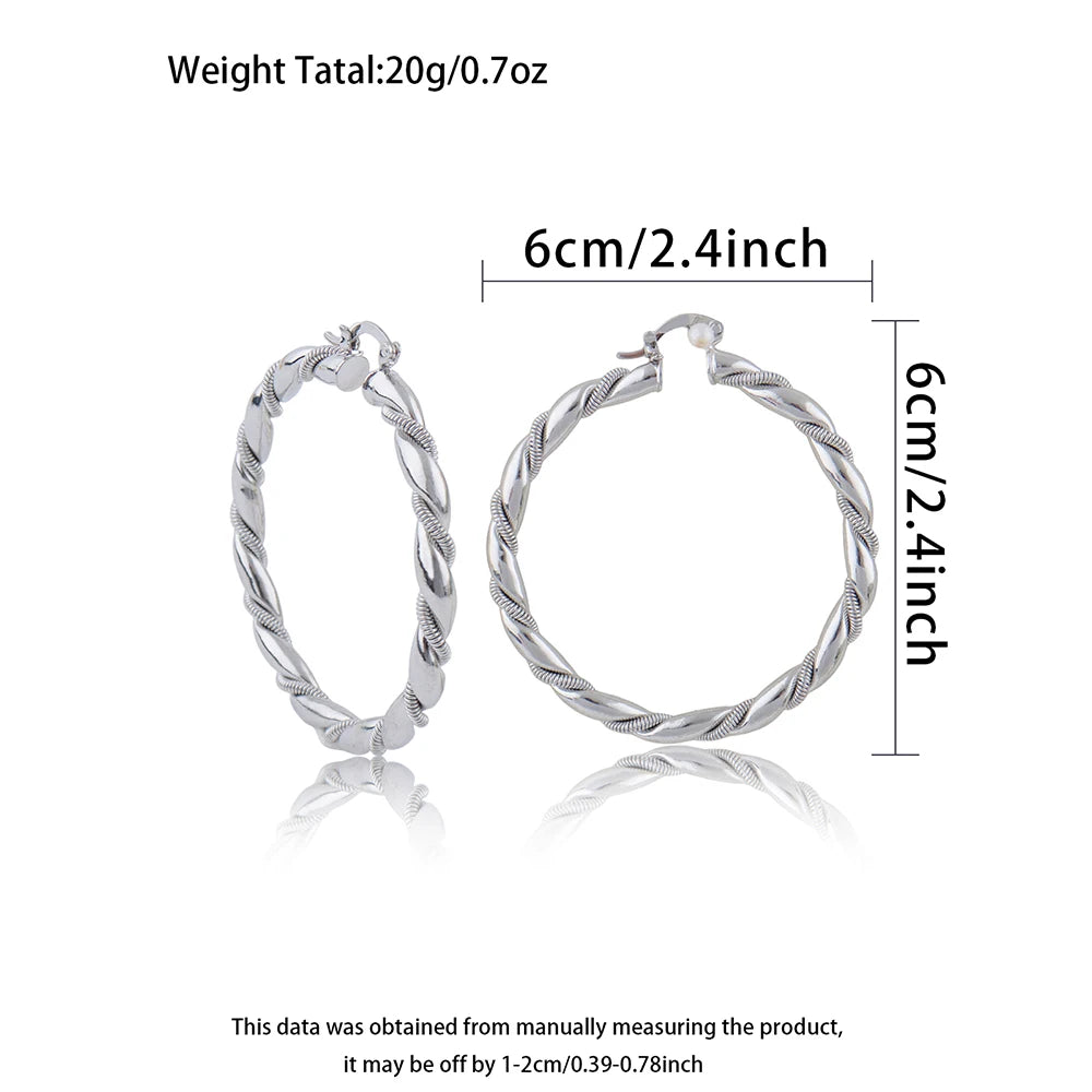 Vintage Round Stainless Steel Hoop Earrings For Women Gold Plated Earring Wedding Party Jewelry Christmas Gifts