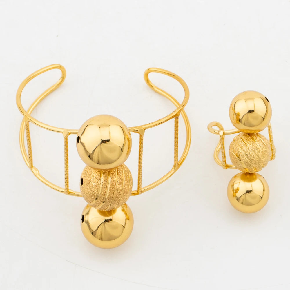 Dubai Beads Design Jewelry Set for Women 18k Gold Plated Earrings and Pendant Necklace with Bangle Ring Set for Weddings Bride