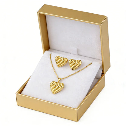 heart-shaped jewelry set woman gold stainless steel earrings necklace Two Piece Jewelry Set accessories for girls gift