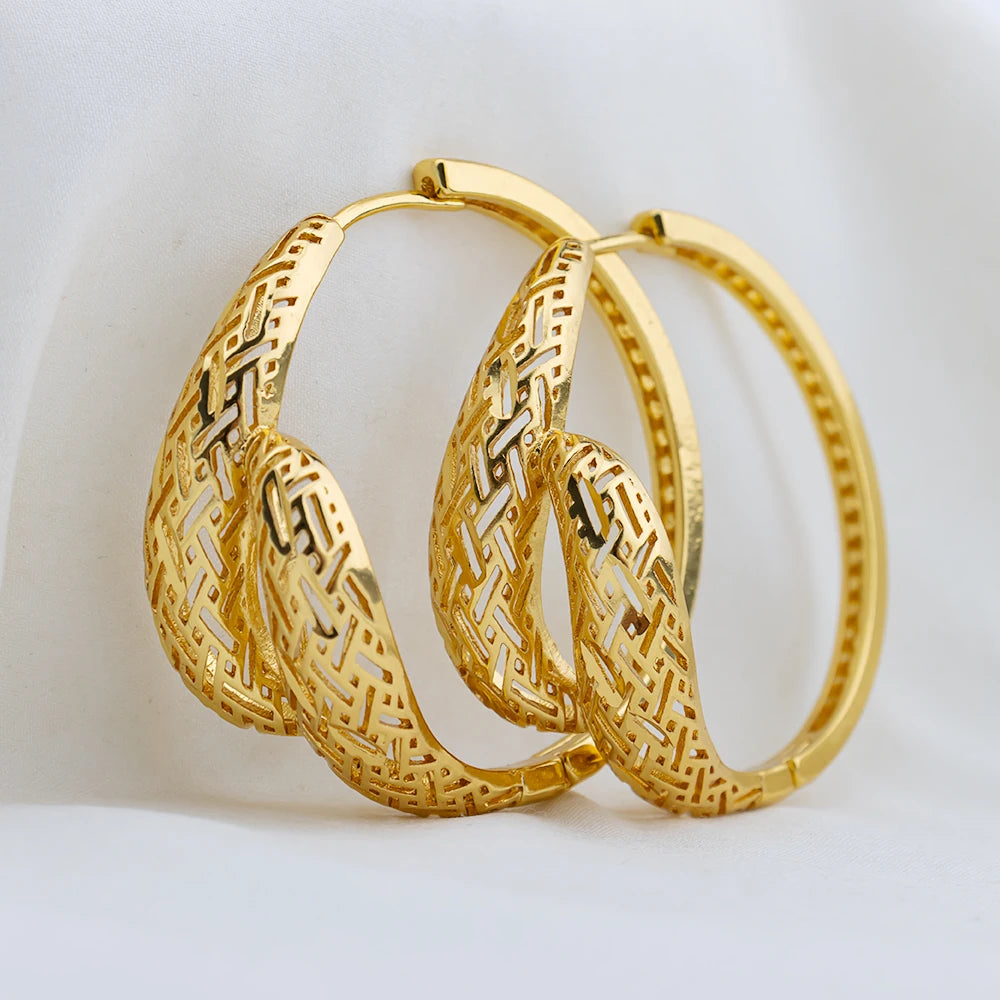 4set Gold Color Hoop Earrings for Women Exquisite Fashion Round Hollow-out Wedding Copper Earrings Engagement Jewelry Accessory