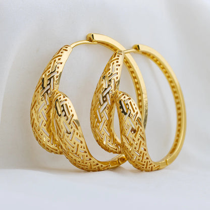4set Gold Color Hoop Earrings for Women Exquisite Fashion Round Hollow-out Wedding Copper Earrings Engagement Jewelry Accessory