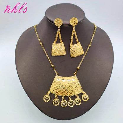 Plated New Design Jewelry Set: Drop Earrings & Bohemia Pendant Necklace for Women, Wedding Party Gift, Elegant Jeweller