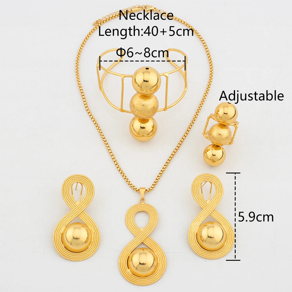 Luxury Necklace Women Dubai Gold Color Jewelry Set Original Design Earrings Ring Bangle Wedding Costumes Jewellery Party Gift