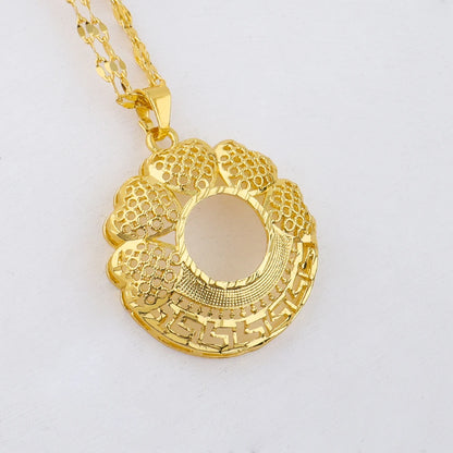 Dubai Gold Plated Luxury Noble Necklace Charms Earrings for Women Double Chain Jewelry Set for Party Wedding Christmas Gift
