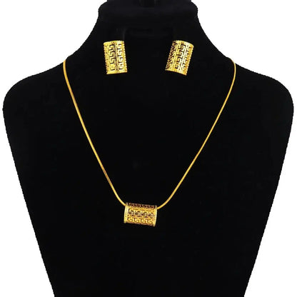 French Elegant Gold Plated Women Necklace Earrings Set for Girl Fashion Jewelry Accessories Gift for Wedding Party Banquet