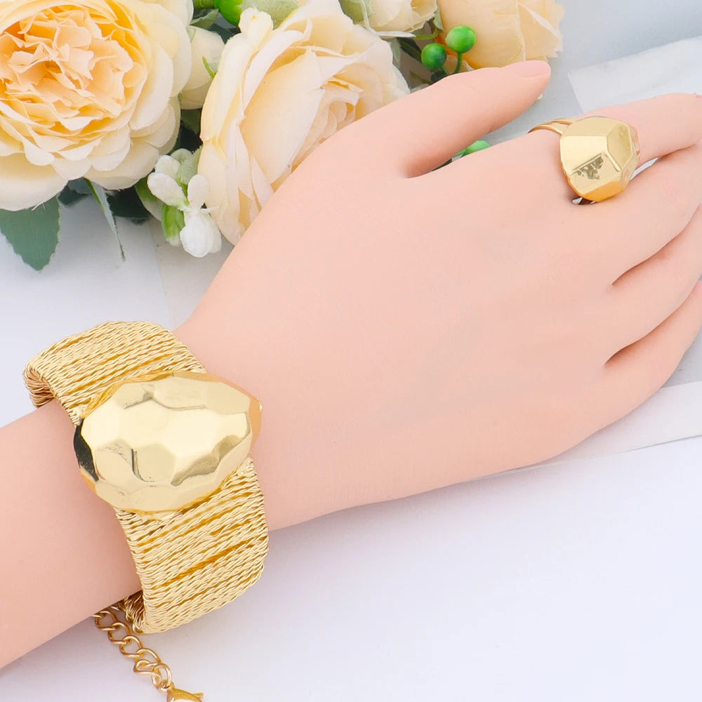 Luxury Shine  Plated Jewelry Set Italian Gold Plated for Design Necklace Earring Bracelet Ring Gift for Party Wedding