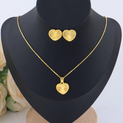 2026 Fashion Heart Earrings Pendant Chain For Women Italy France America Bride Gold Color Jewelry Set Wedding Lovers Dating Gift
