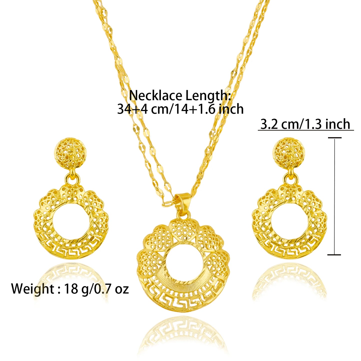Dubai Gold Plated Luxury Noble Necklace Charms Earrings for Women Double Chain Jewelry Set for Party Wedding Christmas Gift