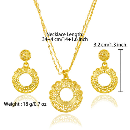 Dubai Gold Plated Luxury Noble Necklace Charms Earrings for Women Double Chain Jewelry Set for Party Wedding Christmas Gift