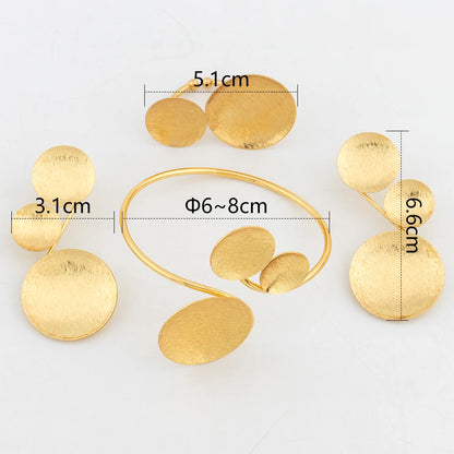 3pcs Jewelry Sets For Women Fashion Geometric Circle Pendant Earring Cuff Bangles Ring Party Jewelry Dubai Gold Plated Jewelry