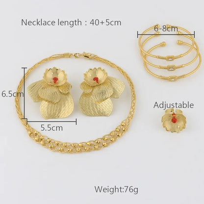 2025 Flower Jewelry Sets for African Women—Earrings, Necklace, Ring & Bangle Gift for Party Valentine’s, Chic Jewelry