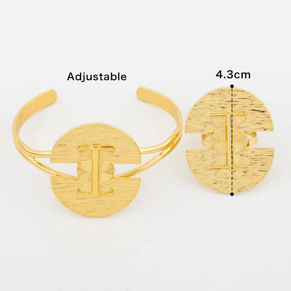 Plated Italian Cuff Bangle & Ring Jewelry Set for Women—Luxury Dubai African Wedding Christmas Gift