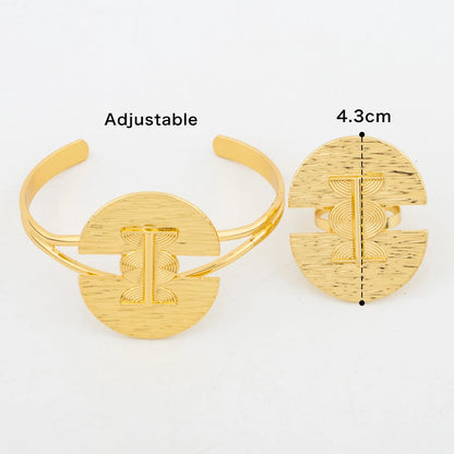 Plated Italian Cuff Bangle & Ring Jewelry Set for Women—Luxury Dubai African Wedding Christmas Gift