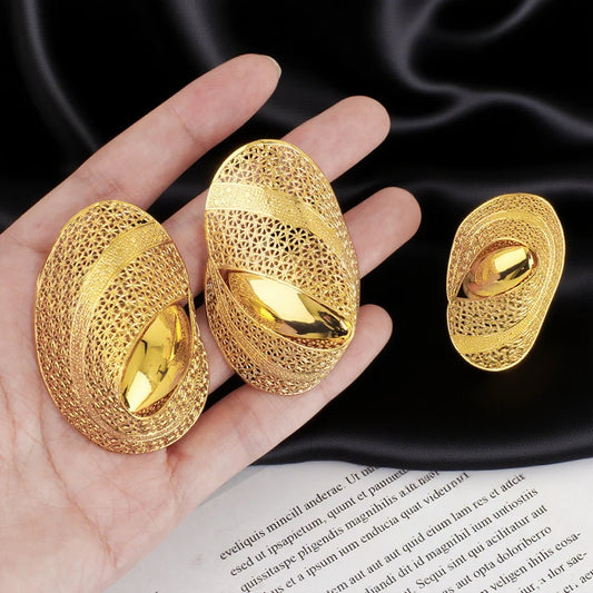 Luxury Dubai 24K Gold Color Hoop Earrings Ring 2025 New Style Gold-Plate Bee Wing Shape Jewelry Wedding Party Gift Wholesale