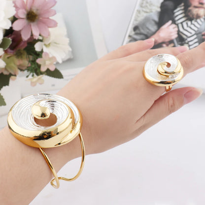 Fashionable Summer Vacation Jewelry Set for Women Ocean Sea Wave Shape Earring Necklace  Exaggerated Ring Bangle for Beach Party