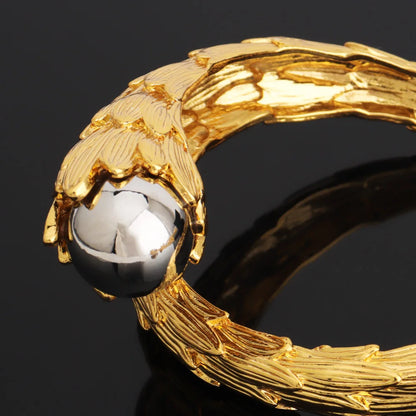 Cuff Bangle With Ring Luxury Gold Plated Bracelet Jewelry Nigerian Wedding Party Gift Dubai Hollow Out Design Bracelet