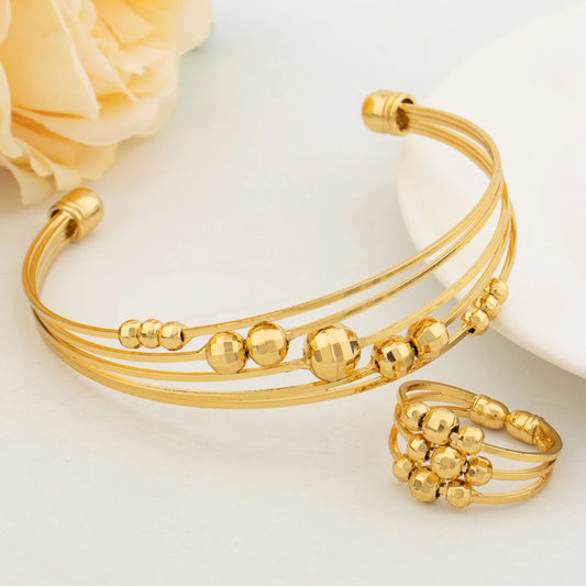 dubai bracelet ring set for woman jewelry luxury Gold Plated Bracelet Wedding Party Jewelry Anniversary Gifts