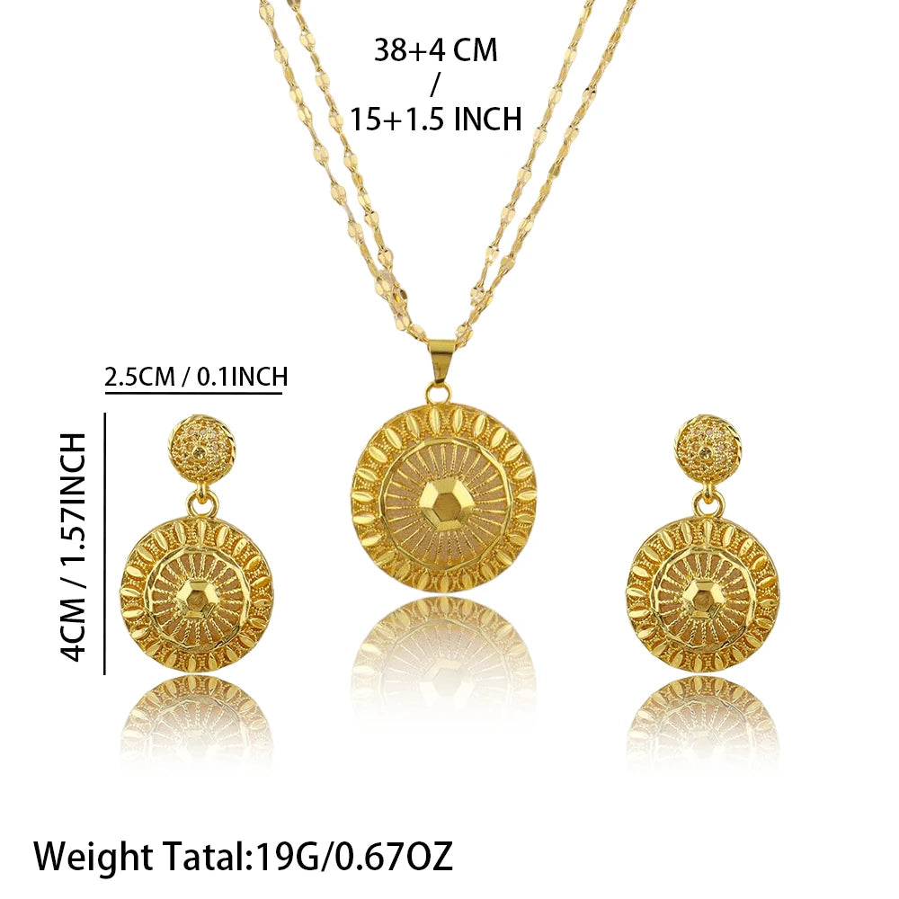 Dubai Gold Plated Luxury Noble Necklace Charm Earrings for Women Big Shell Shape Jewelry Set for Party Wedding Christmas Gift