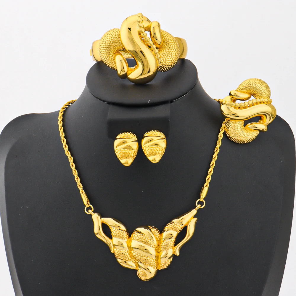 NKLS Snake-Pattern Jewelry Set for Women: Necklace, Earrings, Ring & Bangle Gift for Party Women’s Day, Africa Luxury