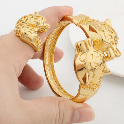 YM 2pcs bracelet ring set For Women dubai Leopard bracelet ring set Party Fashion Adjustable Ring Jewelry Accessories