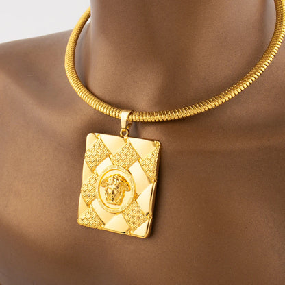 Nigerian Luxury Women Jewelery Set Dubai Gold Color Square Earrings Portrait Necklace  Bracelet Ring for Daily Wear Party Gift