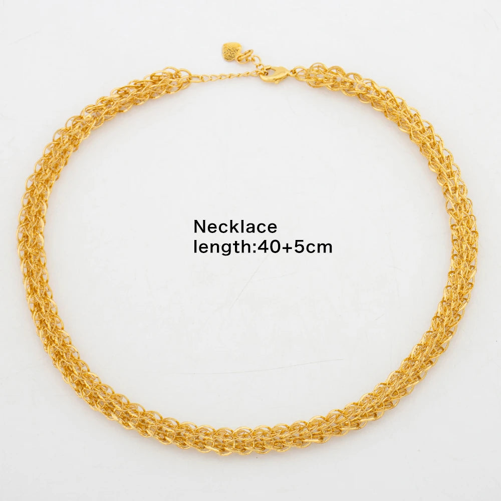 African 18k Gold Color Necklace for Women Exquisite Choker Party Medium Length Necklace Weddings Long Chain Jewelry Set Gifts