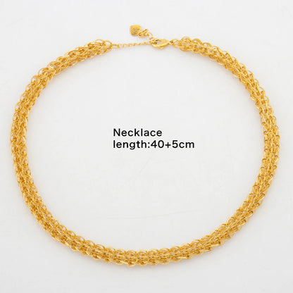 African 18k Gold Color Necklace for Women Exquisite Choker Party Medium Length Necklace Weddings Long Chain Jewelry Set Gifts