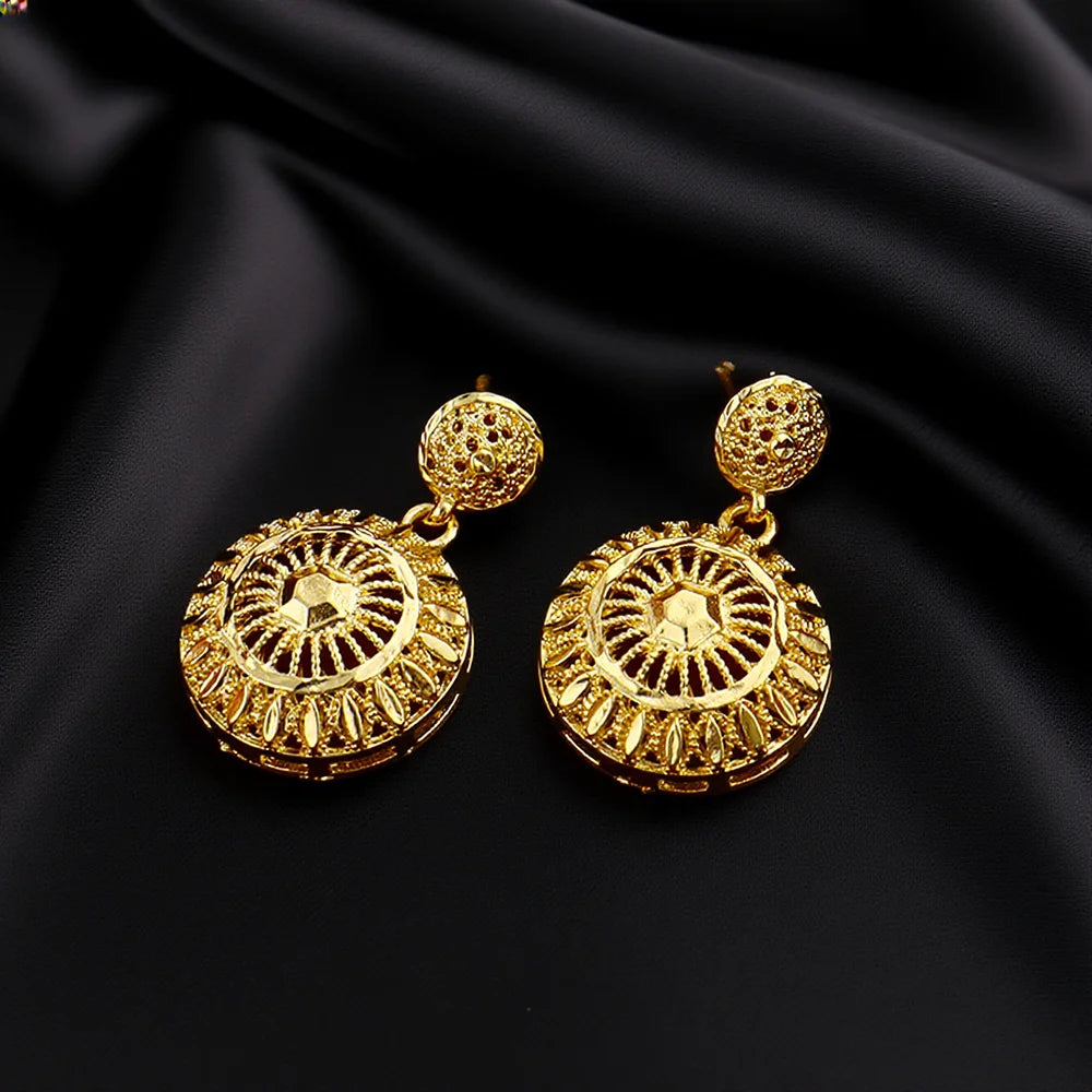 Dubai 24K Gold Color Warped Geometry Necklace Earrings Set For Women Two Piece Jewelry Wedding Party Gift Accessories Wholesale